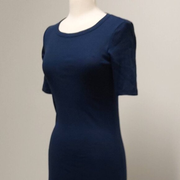 A.Y.R. Navy Blue Maxi S/S Scoop Neck Rib-Knit Sheath Size: S - Picture 4 of 9